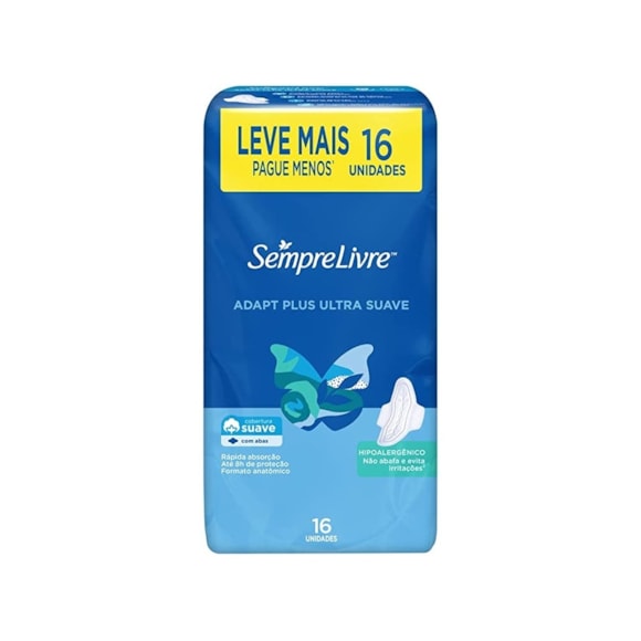 Absorvente Adapt Plus Externo Com Abas Anatômico Leve Conforto Suave Sempre Livre