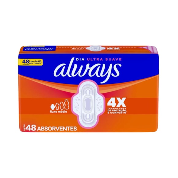Absorvente Always Dia Ultra Suave Com Abas Fluxo Médio 48 Unidades