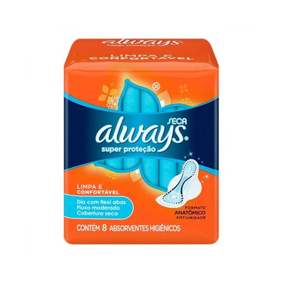 Absorvente Always Externo Super Proteção Seca Moderado Com Abas Anatômico 8 unidades