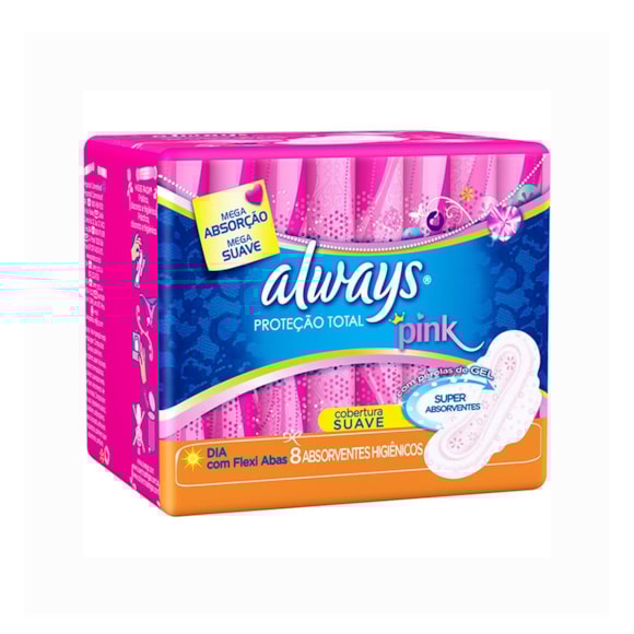 Absorvente Externo Fluxo Moderado Malha Suave Com Abas Anatômico 8 Unidades Pink Always
