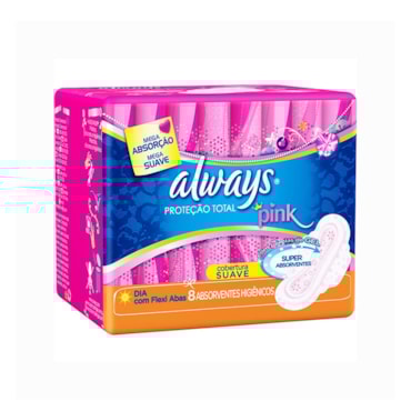 Absorvente Externo Fluxo Moderado Malha Suave Com Abas Anatômico 8 Unidades Pink Always