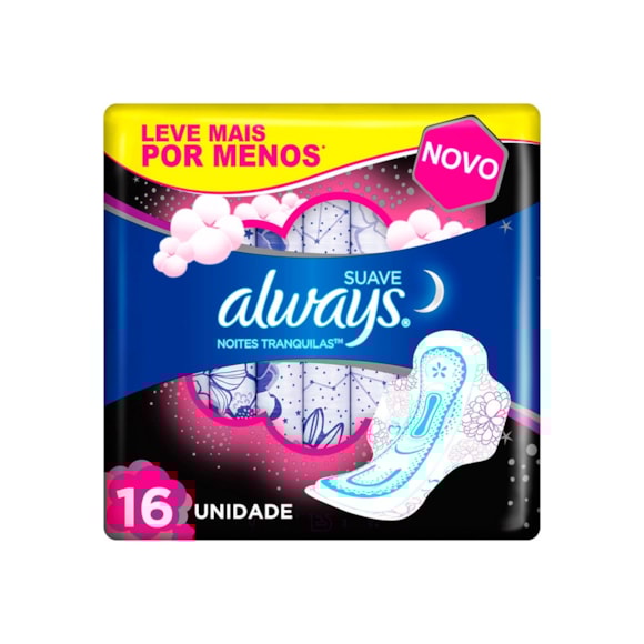 Absorvente Externo Noturno Anatômico Com Abas Cobertura Suave Odor Stop 16 Unidades Always