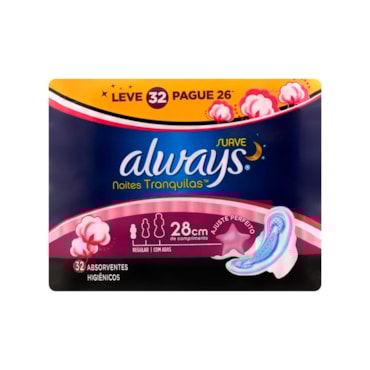 Absorvente Externo Noturno Anatômico Com Abas Proteção Máxima 32 Unidades Always