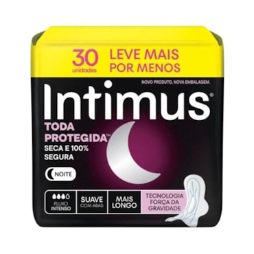 Absorvente Externo Noturno Anatômico Com Abas Proteção Superior Suave Intimus 30 Unidades