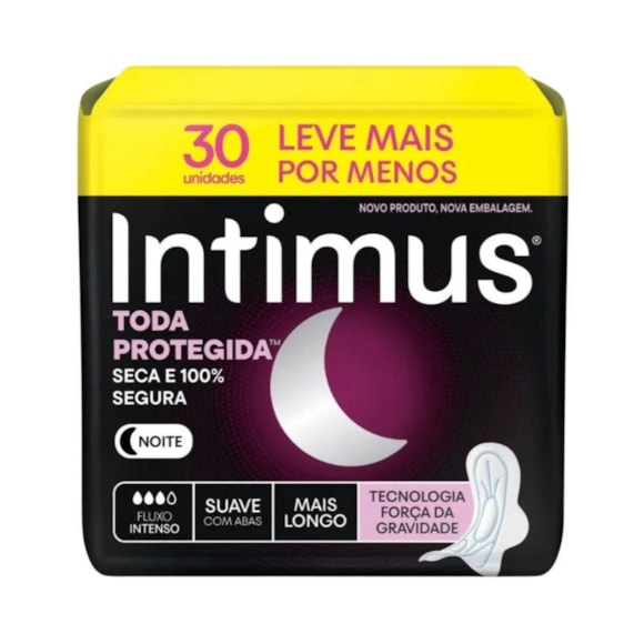 Absorvente Externo Noturno Anatômico Com Abas Proteção Superior Suave Intimus 30 Unidades