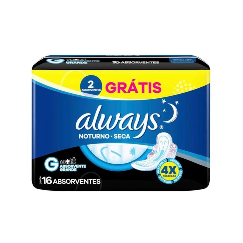 Absorvente Externo Noturno Anatômico com Abas Seca Proteção Total Alwa
