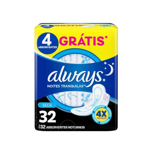 Absorvente Externo Noturno Anatômico Com Abas Seca Proteção Total Always