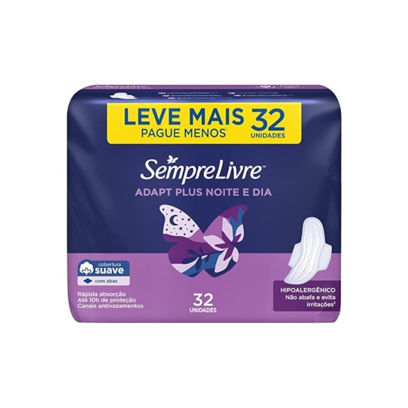 Absorvente Externo Proteção Noturna Toque Suave Anatômico Com Abas Sempre Livre