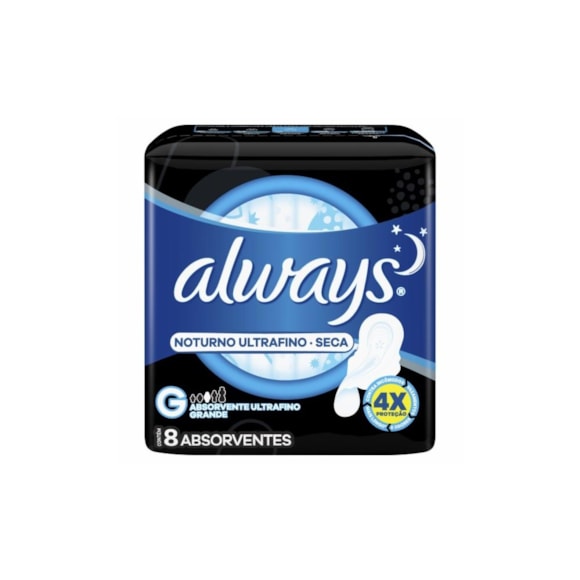 Absorvente Externo Ultrafino Seca Noturno Com Abas 8 Unidades Always