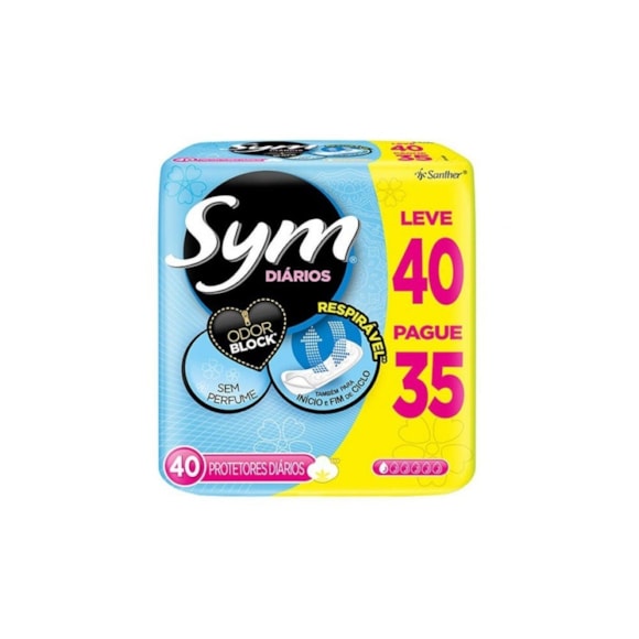 Absorvente Protetor Diário Anatômico Fluxo Leve Sem Perfume Sem Abas 40 Unidades Sym