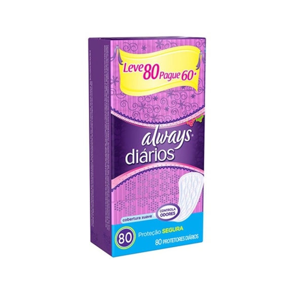 Absorvente Protetor Diário Super Absorção Ultrafino Aroma Floral Fluxo Leve 80 Unidades Always