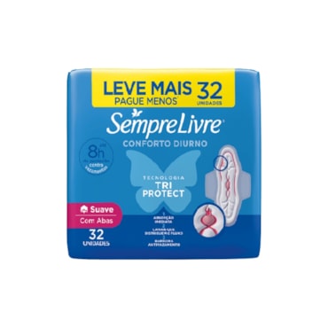 Absorvente Sempre Livre Abas Adapt Plus Suave 32un Leve Mais Pague Menos