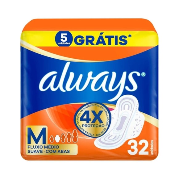 Absorventes Maxi Externo Proteção Total Fluxo Moderado Com Abas Anatômico Suave Always