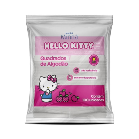 Algodão Quadrado Macio Absorvente Hello Kitty 100 Unidades Minná