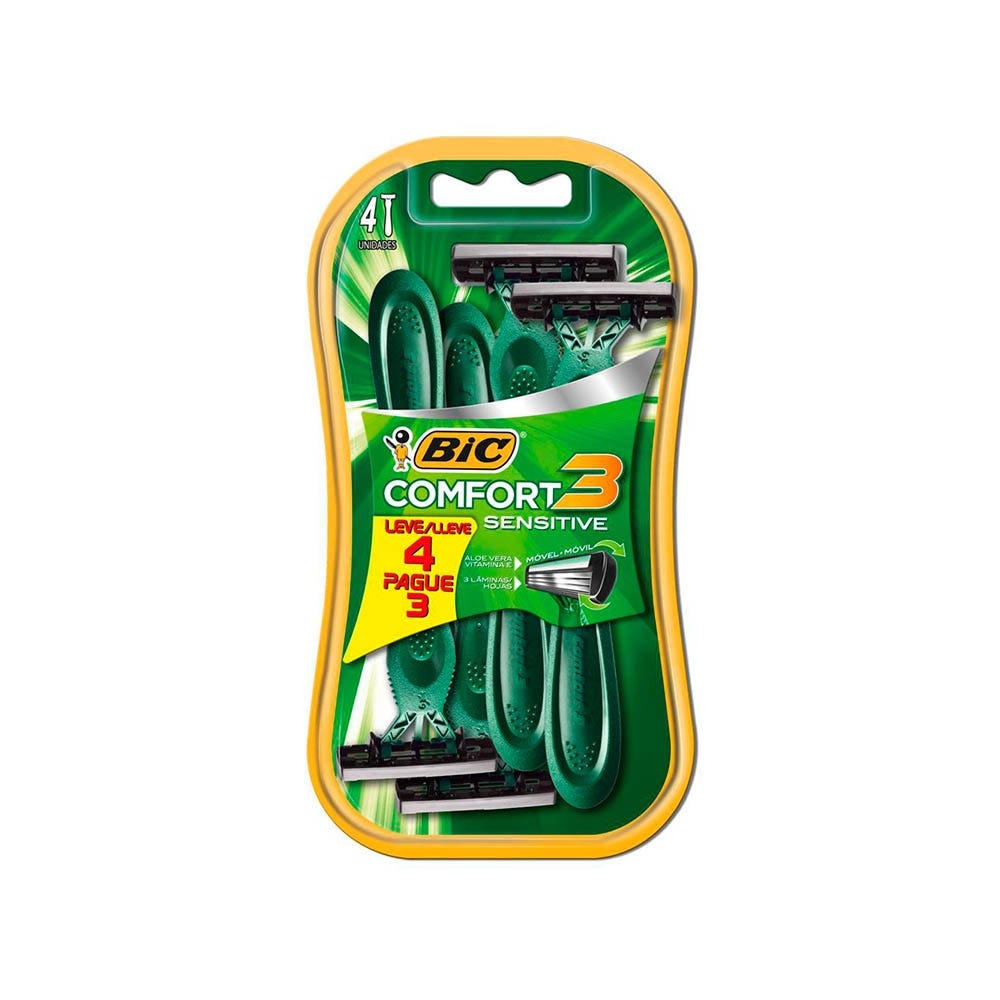 Aparelho Barbear Bic Comfort 3 Pele Sensivel Lv4 Pg3