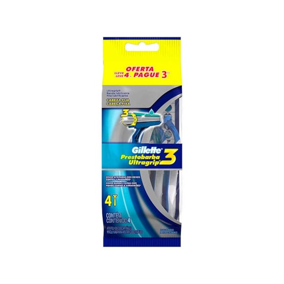 Aparelho De Barbear Presto Ultragrip 3 Fita Lubrificante 2 Lâminas Comfort Cabo Antiderrapante Gillette