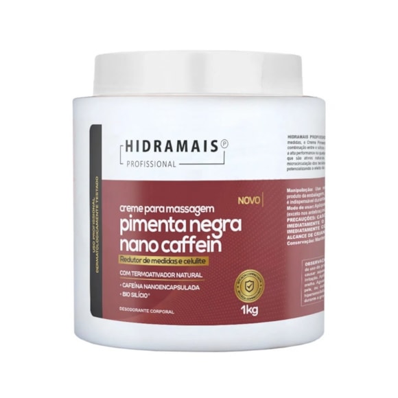Creme De Massagem Corporal Pimenta Negra Nano caffein 1kg