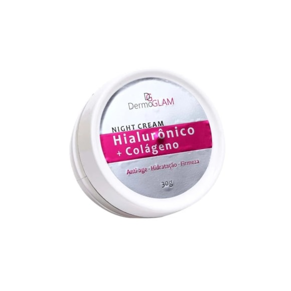 Creme Facial Dermoglam Night Cream Hialurônico Colágeno 30gr