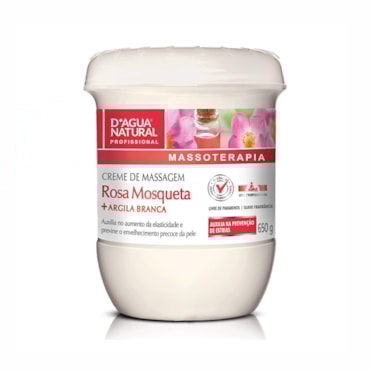 Creme Para Massagem D'agua Natural Rosa Mosqueta e Argila Branca 650g