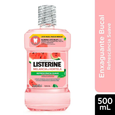 Enxaguante Bucal Listerine Melancia e Hortelã Refrescância Suave Sem Álcool 500ml
