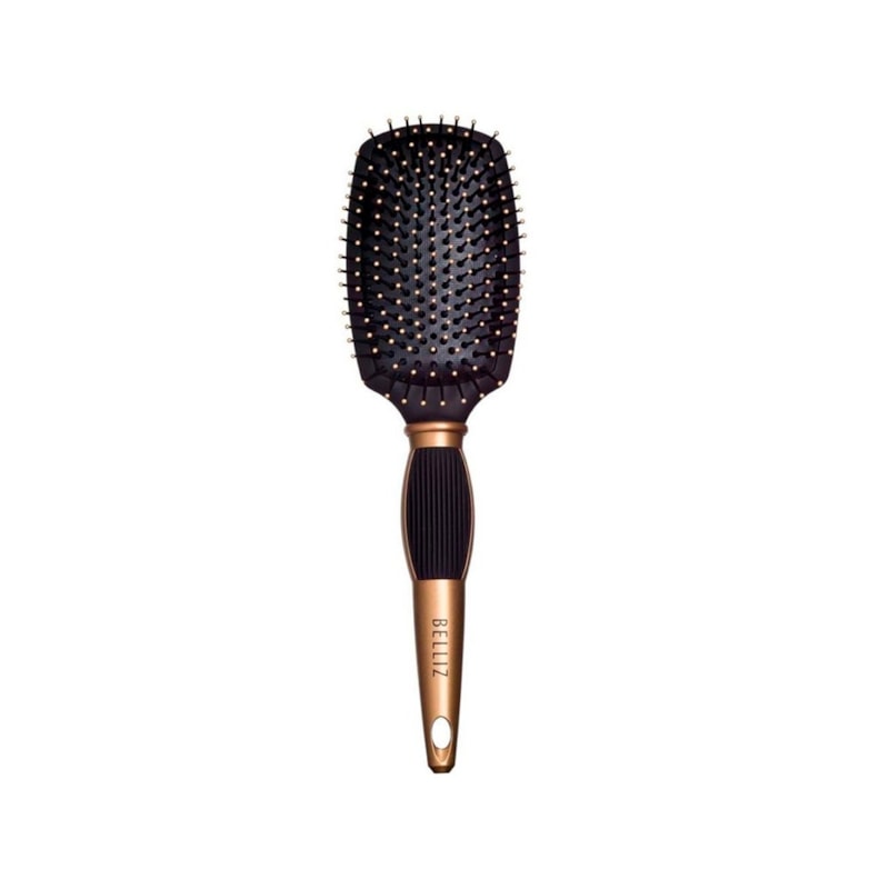 Escova de Cabelo Belliz Black e Gold Racket Média