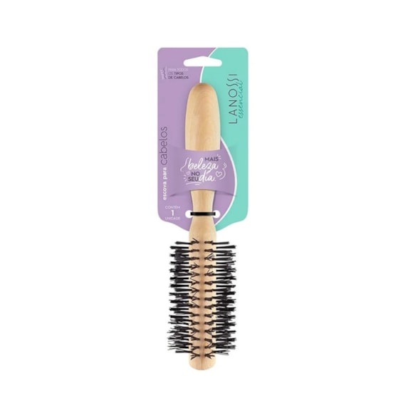 Escova De Cabelo Lanossi Essen Madeira Nylon Meia Bola Ls0053