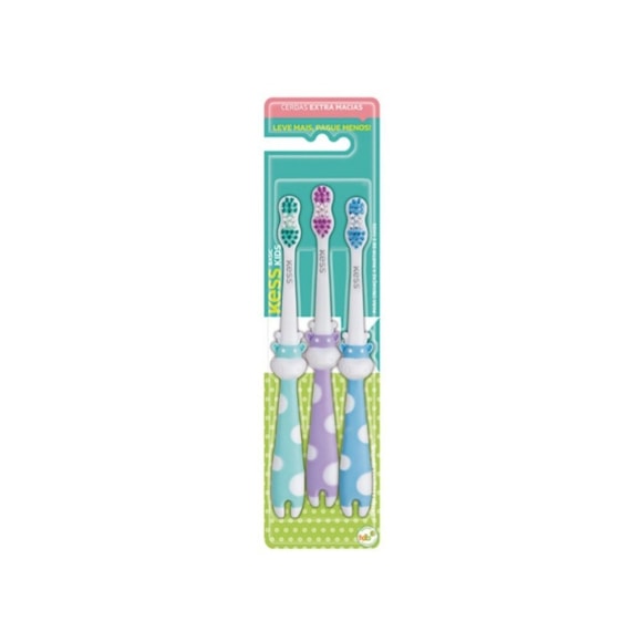 Escova Dental Kess Kids Extra Macia 2566 com 3Un