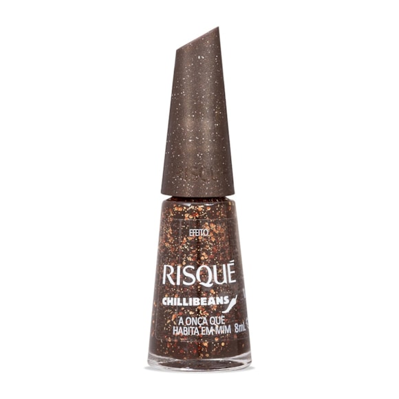 Esmalte Marrom Risqué & Chilli Beans A Onça que Habita em Mim Efeito
