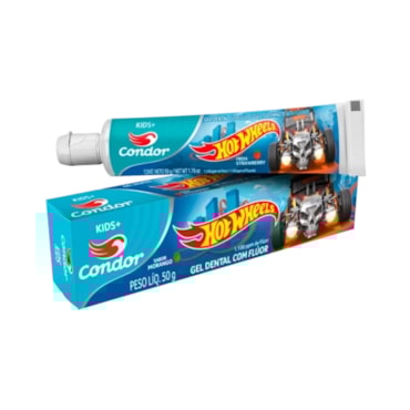 Gel Dental Condor Hot Wheels Kids+ com Flúor Morango 50g
