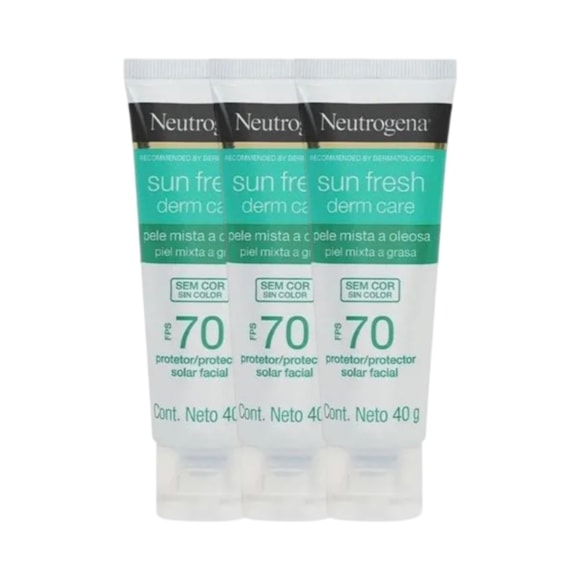 it Protetor Solar Facial Pele Oleosa Neutrogena Sun Fresh Derm Care sem Cor FPS70 40g 2 Unidades