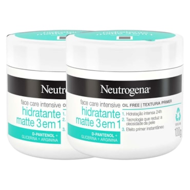 Kit Creme Facial Neutrogena Face Care Intensive Hidratante Matte 3 em 1 com 100g 2 Unidades