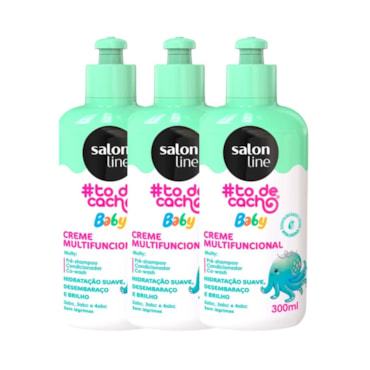 Kit Creme Para Pentear Infantil Salon Line #Todecachinho Baby Multifuncional 300ml 3 Unidades
