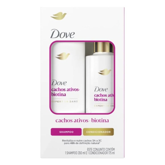 Kit Dove Expert em Danos Cachos Ativos + Biotina Shampoo 350ml + Condicionador 175ml