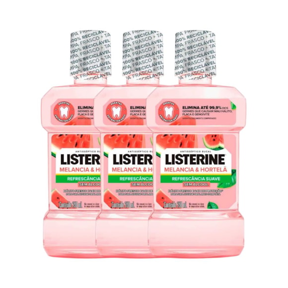 Kit Enxaguante Bucal Listerine Melancia E Hortelã 250ml 3 Unidades