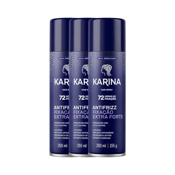 Kit Hair Spray Karina Fix Extra Forte 250ml – 3 Unidades