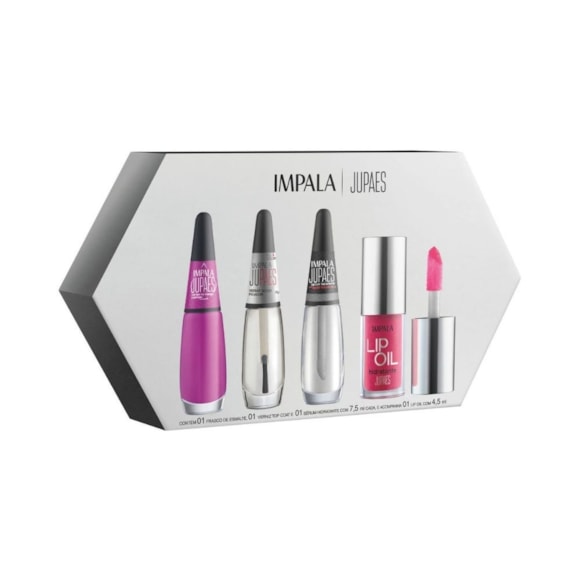Kit Impala Ju Paes Virando O Jogo Esmalte Cartas Na Manga + Verniz + Sérum + Lip Oil Rosa