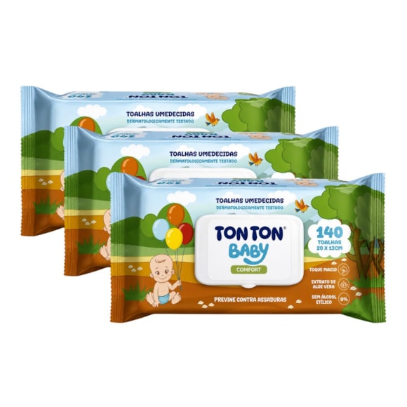 Kit Lenço Umedecido Tonton Baby Confort - 3 Unidades