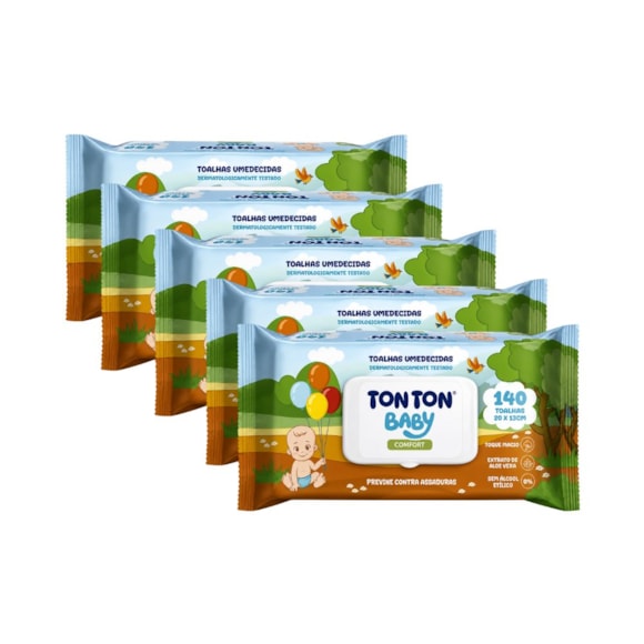 Kit Lenço Umedecido Tonton Baby Confort - 5 Unidades