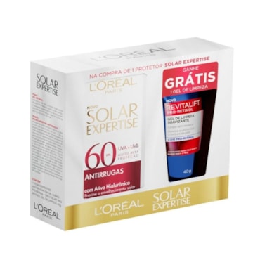 Kit L'Oréal Protetor Solar Expertise Antirrugas FPS 60 40g + Gel de Limpeza Revitalift Pro-Retinol 40g