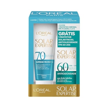 Kit L’Oréal Paris Protetor Solar Corporal FPS 70 Solar Expertise 200ml + Facial FPS 60 Antioleosidade 25g