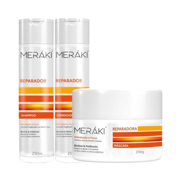 Kit Meráki Reparador Shampoo + Condicionador + Máscara Capilar