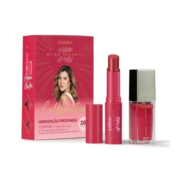 Kit Niina Secrets Celebration Hidra Balm 3,2g + Lip Oil Shine Flowers 7ml