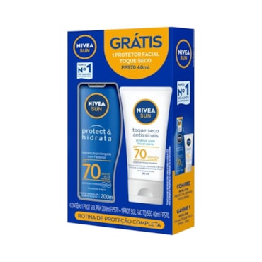 Kit Nivea Sun Protetor Solar Corporal Protect e Hidrata FPS70 200ml + Protetor Solar Facial FPS70 Toque Seco Antissinais 40ml