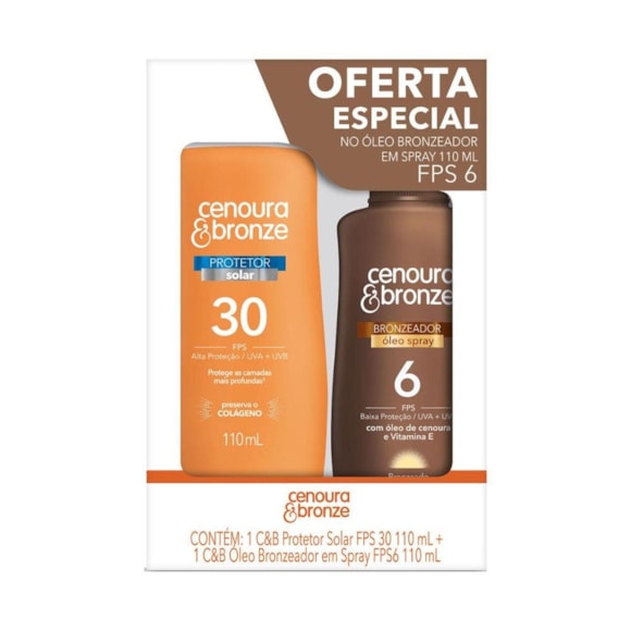 Kit Prot Solar Cenoura E Bronze FPS30 E Oleo FPS6 110ml