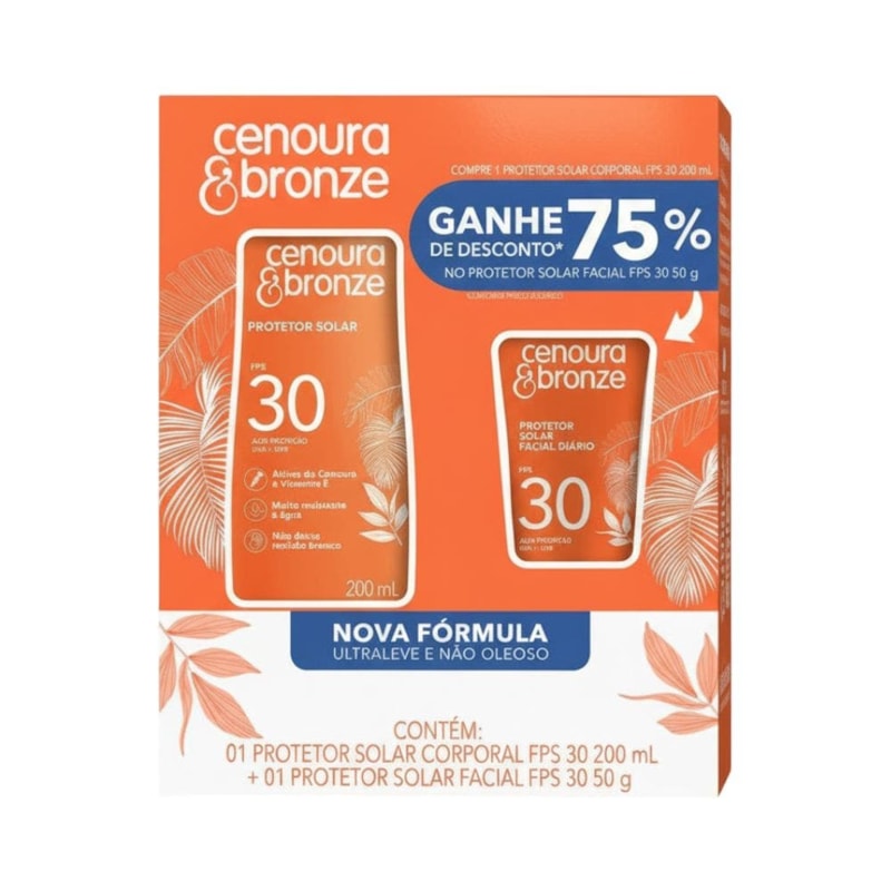 Kit Protetor Solar Cenoura e Bronze FPS 30 200ml + Protetor Facial FPS