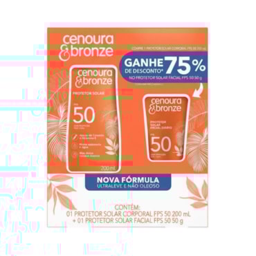 Kit Protetor Solar Cenoura E Bronze FPS 50 200ml + Protetor Facial FPS 50 50g