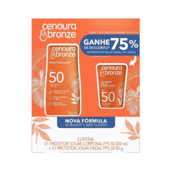 Kit Protetor Solar Cenoura E Bronze FPS 50 200ml + Protetor Facial FPS 50 50g