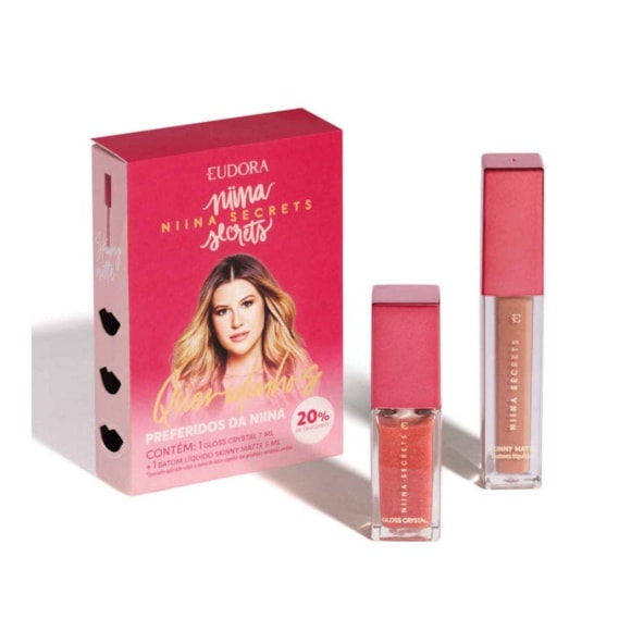 Kit Queridinhos da Niina: Batom Líquido Matte 5ml + Gloss Crystal 7ml
