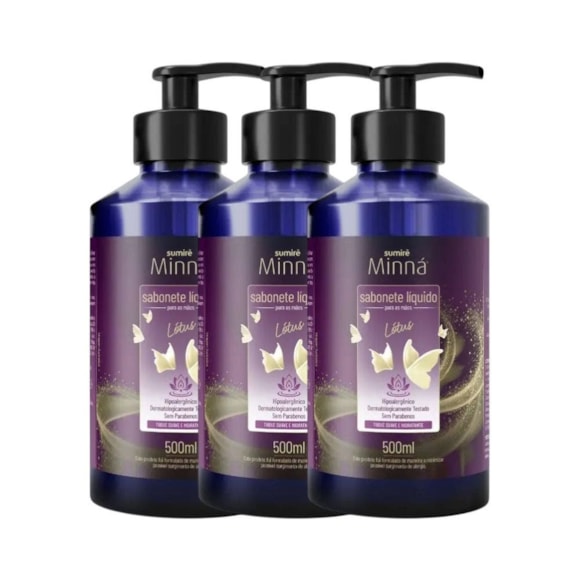 Kit Sabonete Líquido Minná Mãos Pump Lotus 500ml 3 Unidades