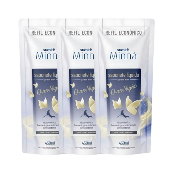 Kit Sabonete Líquido Minná Mãos Sache Over Nigth 450ml 3 Unidades